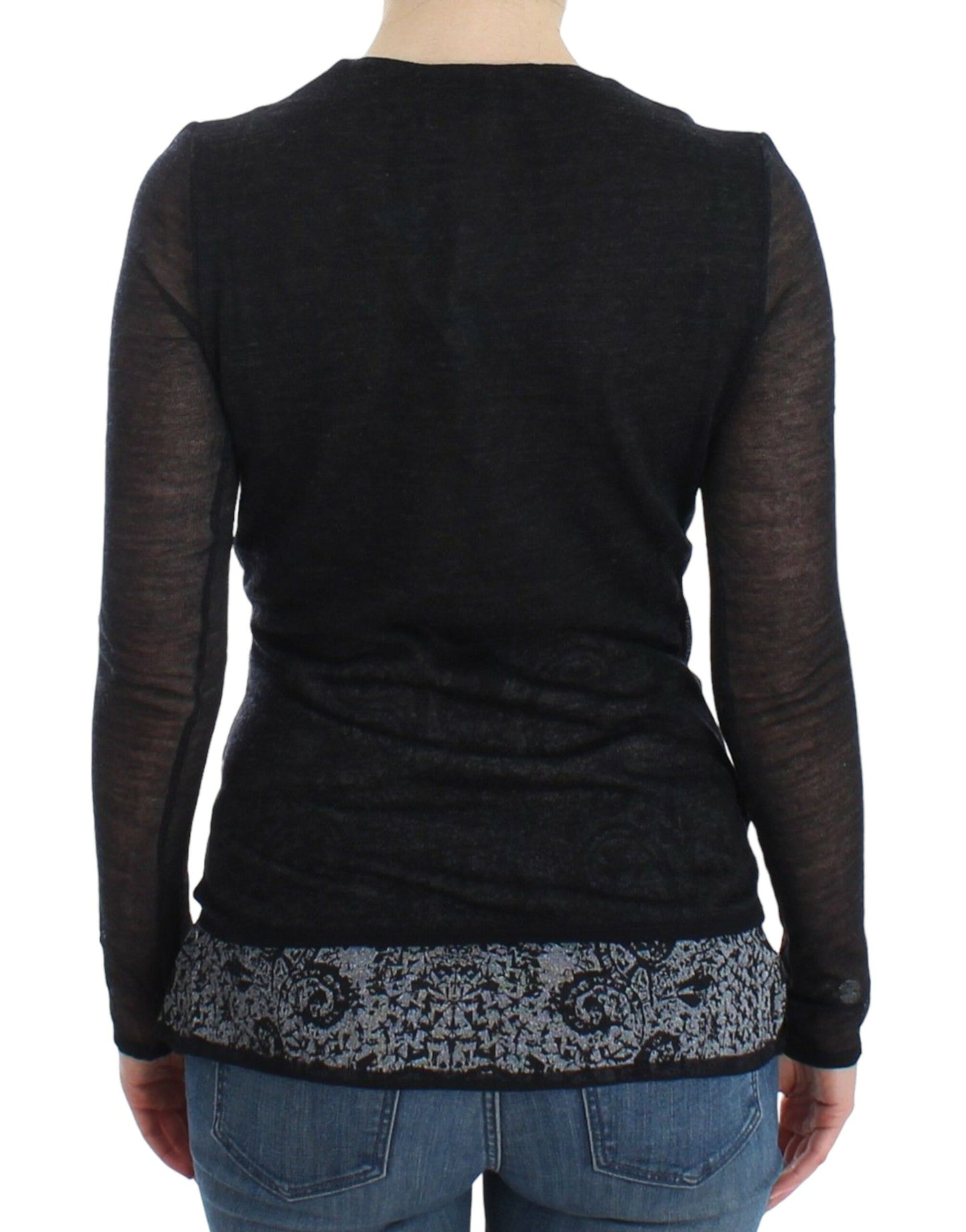 Ermanno Scervino Deep V-neck Black Wool Blend Sweater Ermanno Scervino