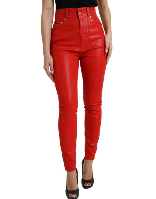 Dolce & Gabbana Elegant High-Waist Stretch Denim in Red Dolce & Gabbana