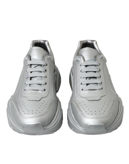 Dolce & Gabbana Elegant Silver Calfskin Leather Sneakers Dolce & Gabbana