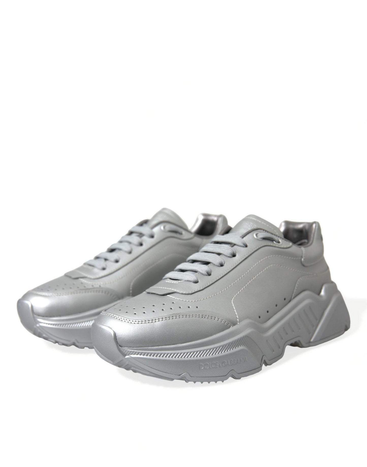 Dolce & Gabbana Elegant Silver Calfskin Leather Sneakers Dolce & Gabbana