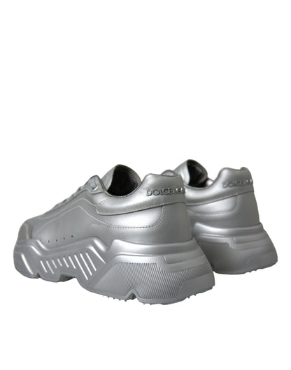 Dolce & Gabbana Elegant Silver Calfskin Leather Sneakers Dolce & Gabbana