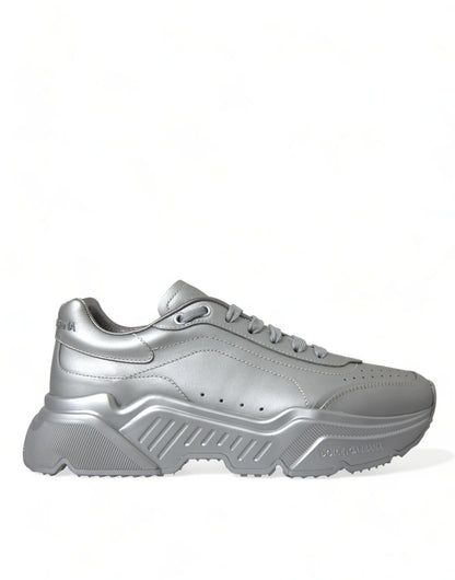 Dolce & Gabbana Elegant Silver Calfskin Leather Sneakers Dolce & Gabbana