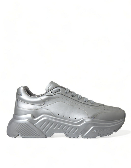 Dolce & Gabbana Elegant Silver Calfskin Leather Sneakers Dolce & Gabbana