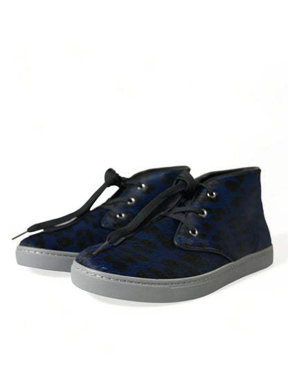 Dolce & Gabbana Chic Blue Leopard Print Mid-Top Sneakers Dolce & Gabbana