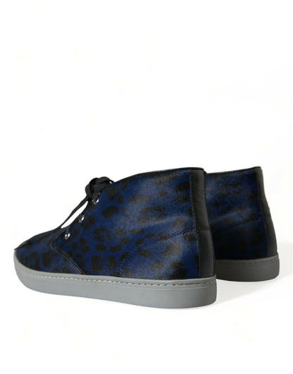 Dolce & Gabbana Chic Blue Leopard Print Mid-Top Sneakers Dolce & Gabbana