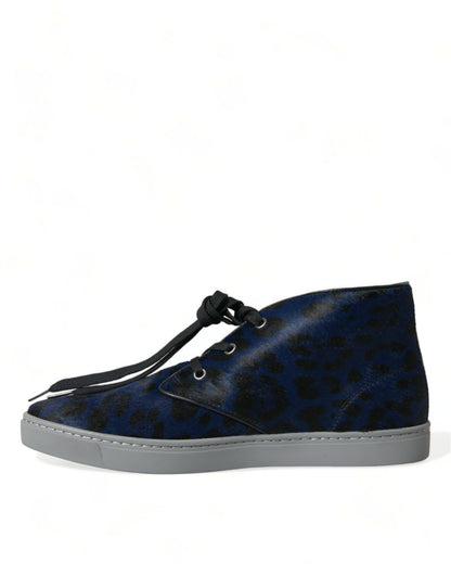 Dolce & Gabbana Chic Blue Leopard Print Mid-Top Sneakers Dolce & Gabbana