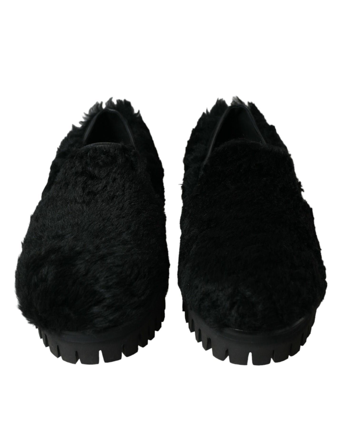 Dolce & Gabbana Elegant Black Fur Slip On Loafers for Men Dolce & Gabbana