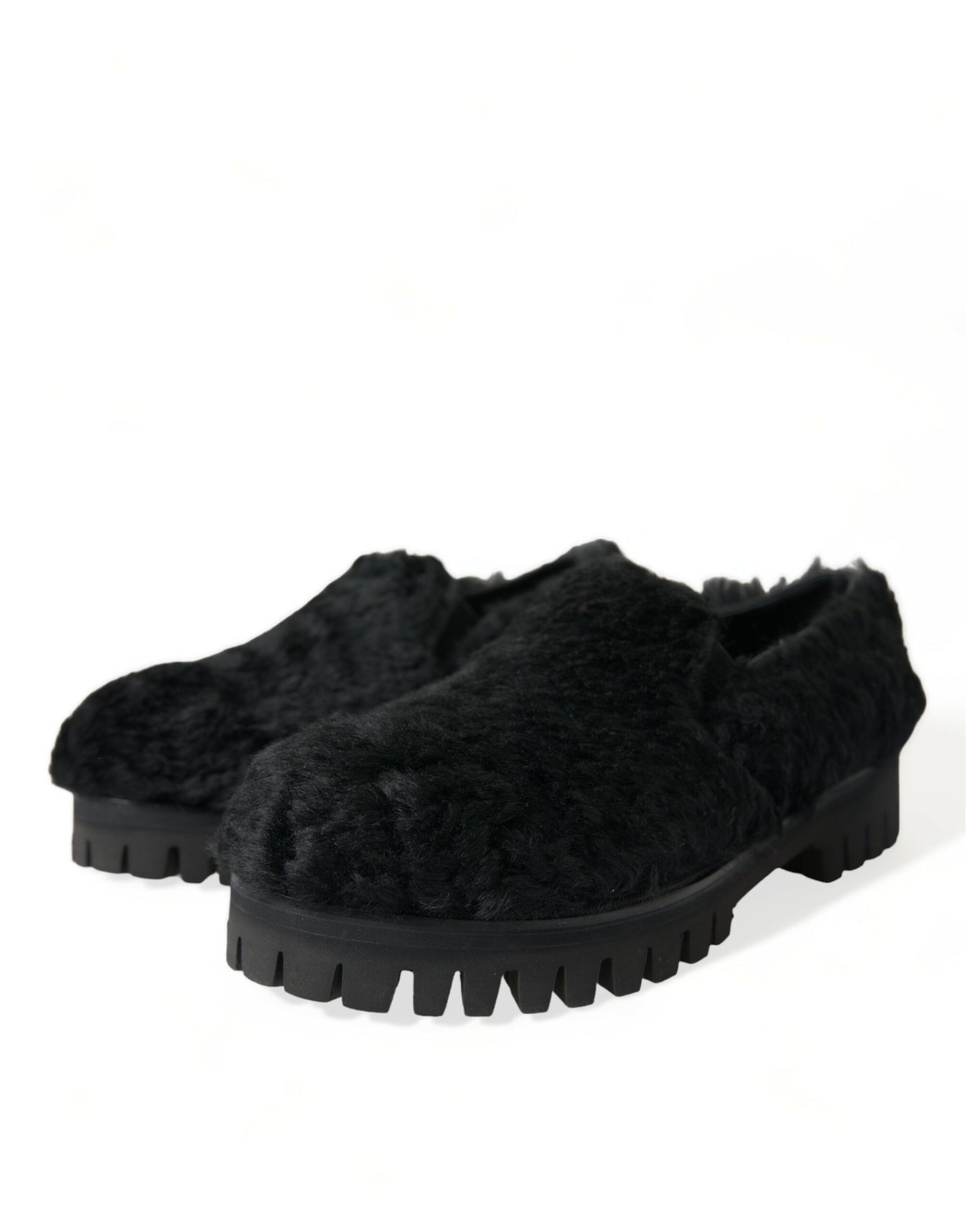 Dolce & Gabbana Elegant Black Fur Slip On Loafers for Men Dolce & Gabbana