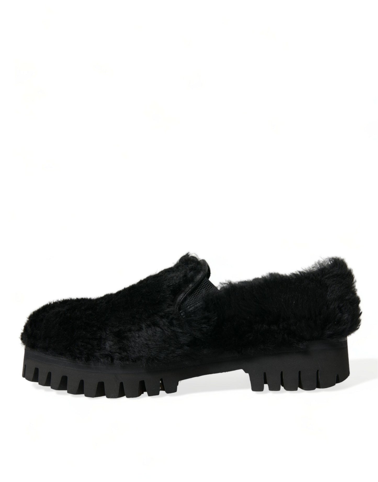 Dolce & Gabbana Elegant Black Fur Slip On Loafers for Men Dolce & Gabbana