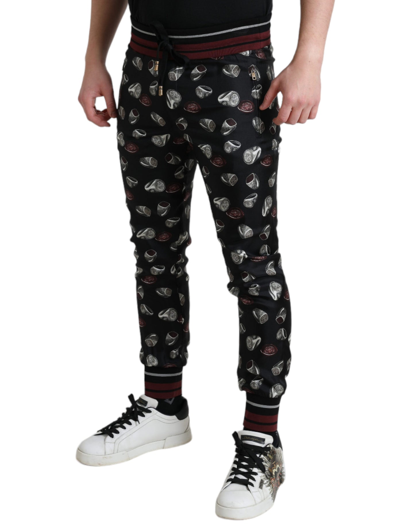 Dolce & Gabbana Elegant Silk Jogging Trousers with Ring Print Dolce & Gabbana