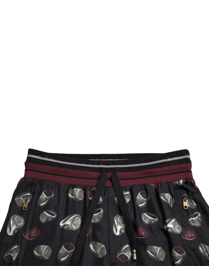 Dolce & Gabbana Elegant Silk Jogging Trousers with Ring Print Dolce & Gabbana