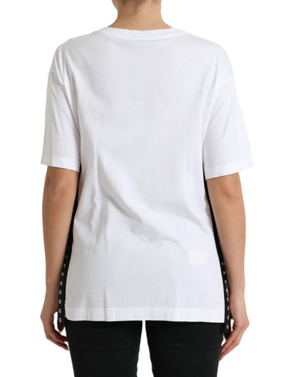 Dolce & Gabbana Elegant White Lace-Up Cotton Tee Dolce & Gabbana