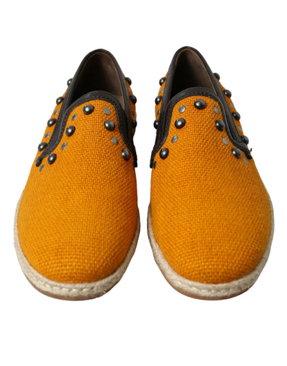 Dolce & Gabbana Exclusive Orange Canvas Loafers with Studs Dolce & Gabbana