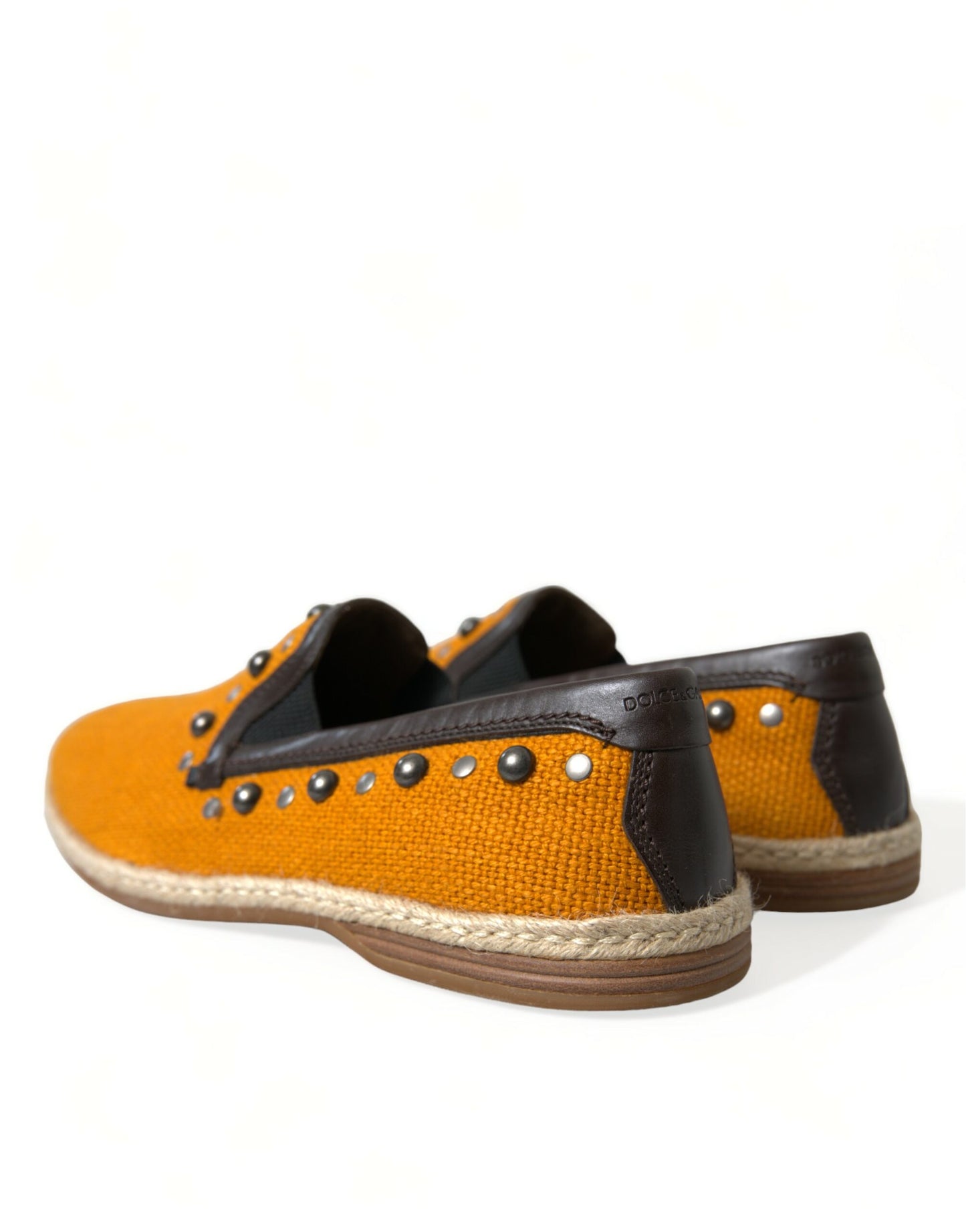 Dolce & Gabbana Exclusive Orange Canvas Loafers with Studs Dolce & Gabbana