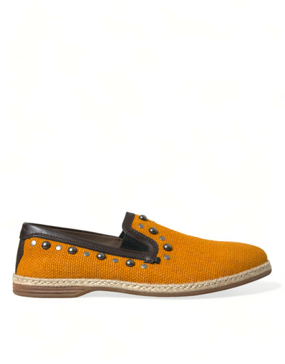 Dolce & Gabbana Exclusive Orange Canvas Loafers with Studs Dolce & Gabbana