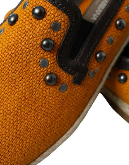 Dolce & Gabbana Exclusive Orange Canvas Loafers with Studs Dolce & Gabbana