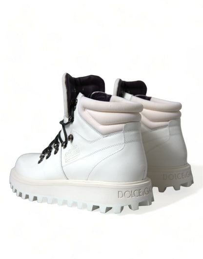 Dolce & Gabbana Elegant White Leather Ankle Boots Dolce & Gabbana