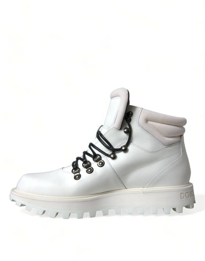 Dolce & Gabbana Elegant White Leather Ankle Boots Dolce & Gabbana