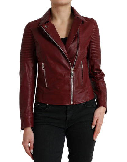 Dolce & Gabbana Bordeaux Biker Leather Jacket Dolce & Gabbana