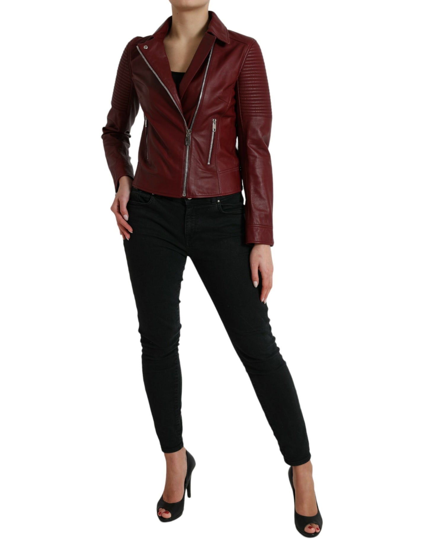 Dolce & Gabbana Bordeaux Biker Leather Jacket Dolce & Gabbana