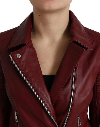 Dolce & Gabbana Bordeaux Biker Leather Jacket Dolce & Gabbana