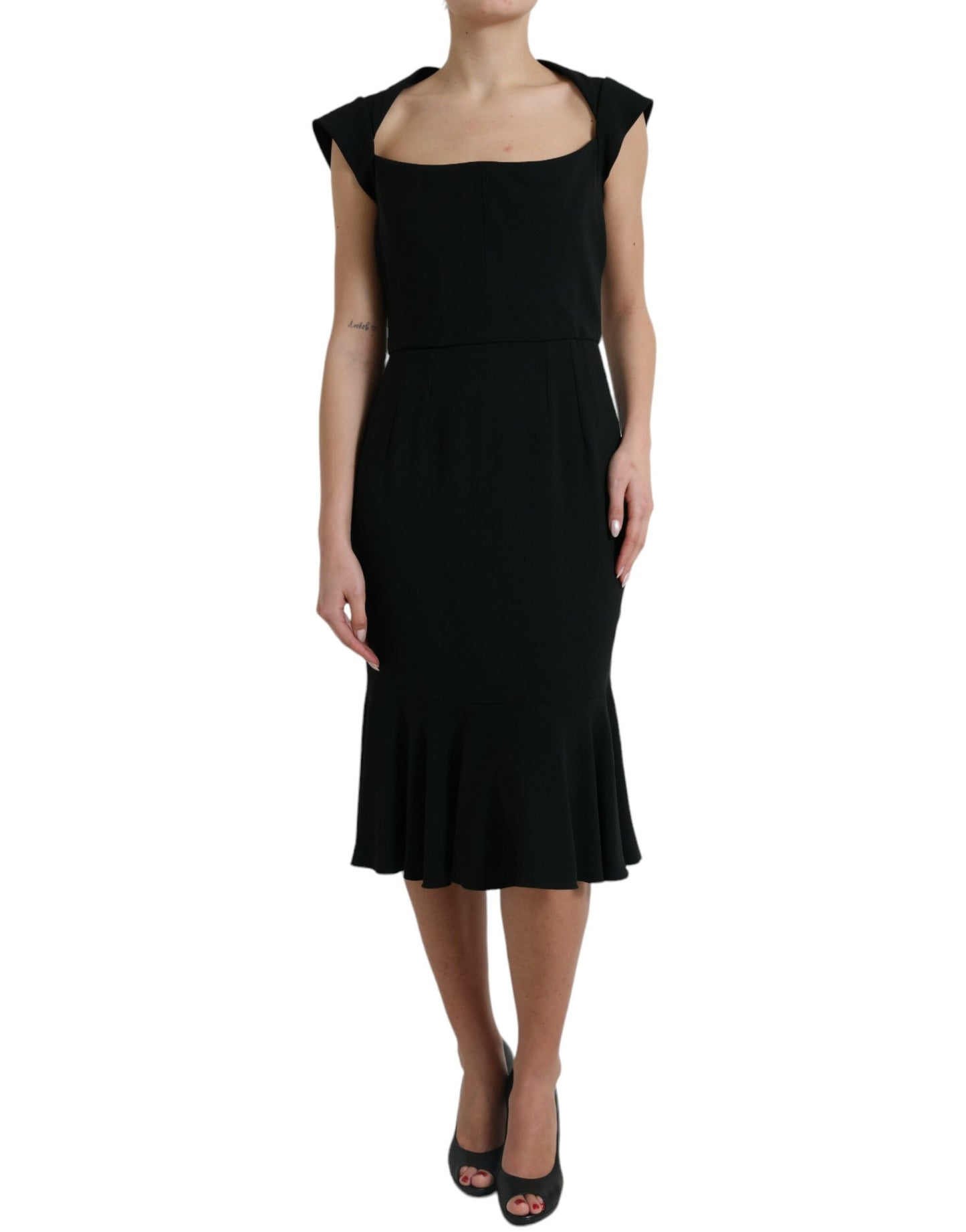 Dolce & Gabbana Elegant Black Stretch Cady Midi Dress Dolce & Gabbana