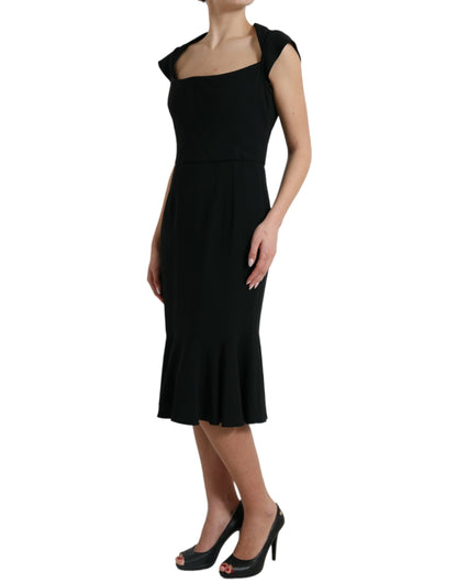 Dolce & Gabbana Elegant Black Stretch Cady Midi Dress Dolce & Gabbana