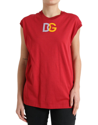 Dolce & Gabbana Elegant Red Cotton Crew Neck Tank Top Dolce & Gabbana