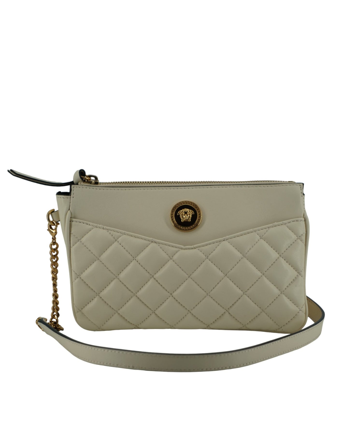 Versace Elegant White Lamb Leather Crossbody Pouch Versace