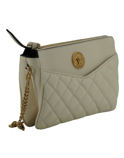 Versace Elegant White Lamb Leather Crossbody Pouch Versace