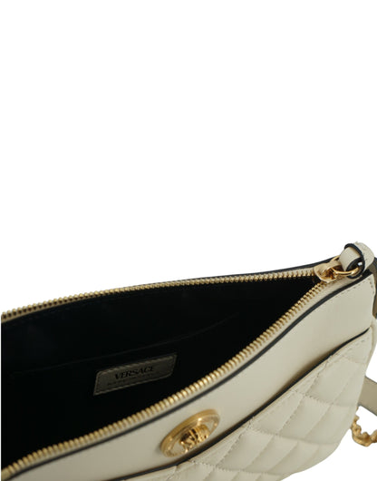 Versace Elegant White Lamb Leather Crossbody Pouch Versace