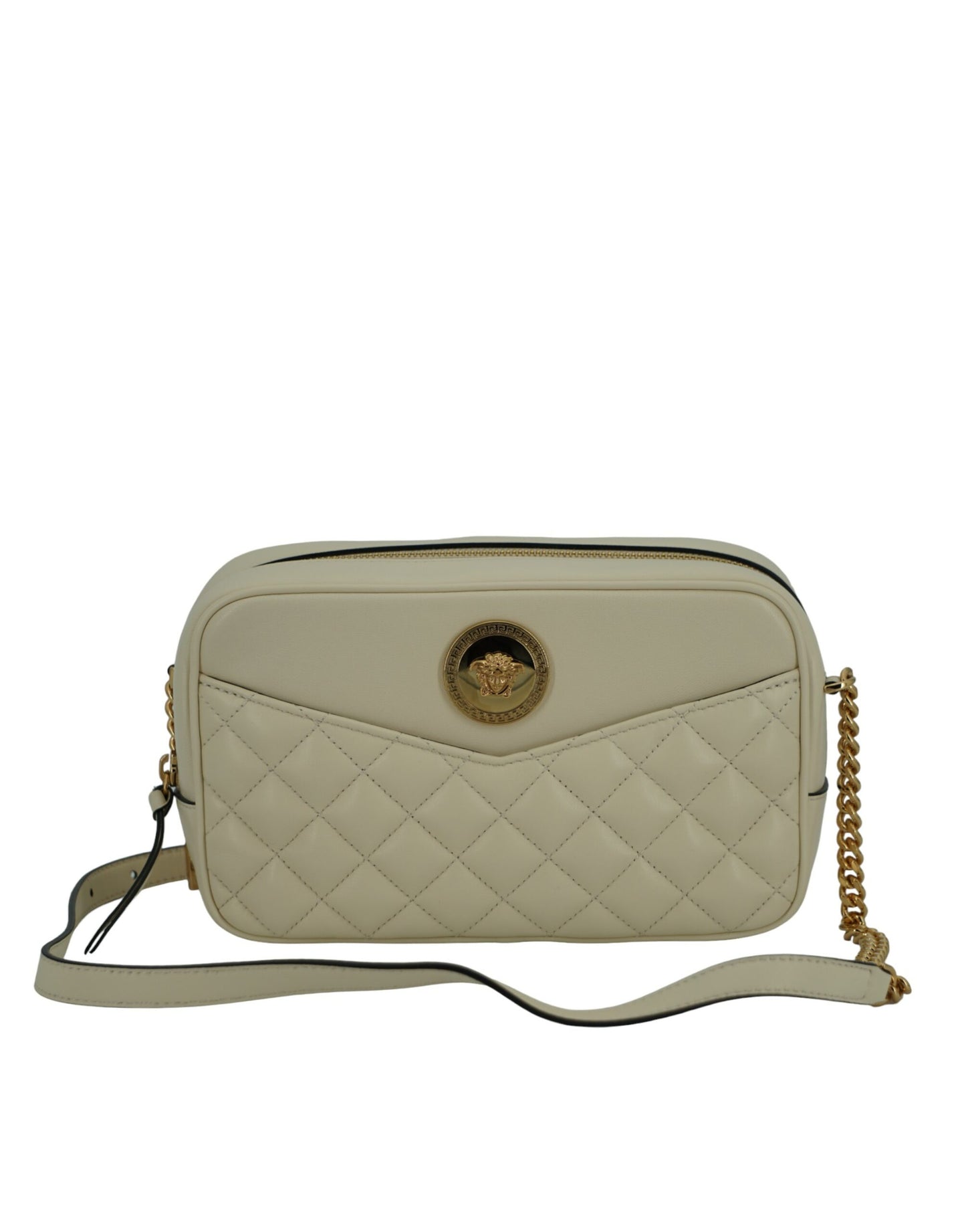 Versace Elegant White Leather Camera Shoulder Bag Versace