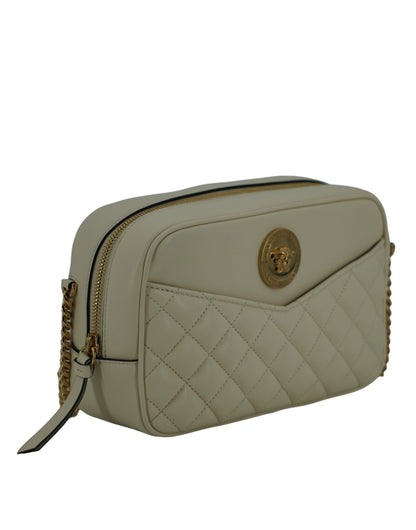 Versace Elegant White Leather Camera Shoulder Bag Versace