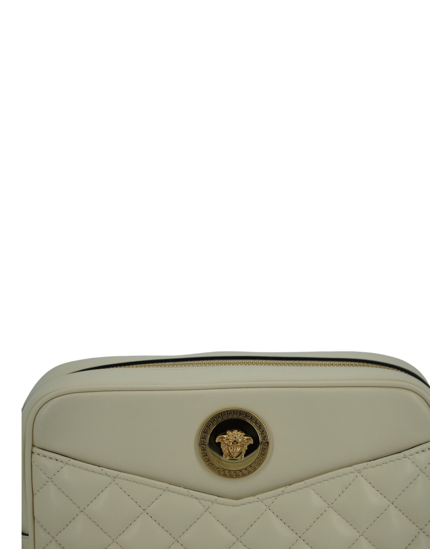 Versace Elegant White Leather Camera Shoulder Bag Versace