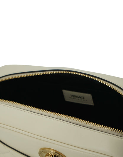 Versace Elegant White Leather Camera Shoulder Bag Versace