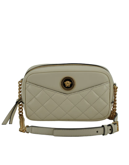 Versace Elegant White Lamb Leather Camera Bag Versace