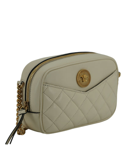 Versace Elegant White Lamb Leather Camera Bag Versace