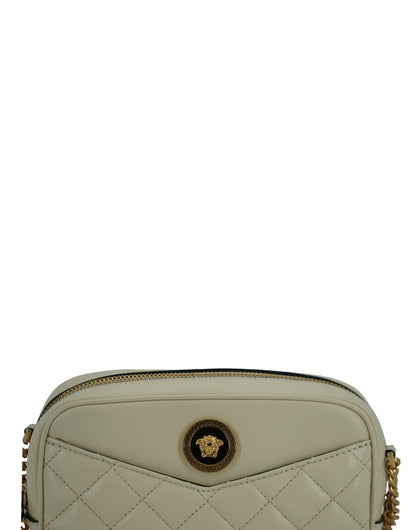 Versace Elegant White Lamb Leather Camera Bag Versace