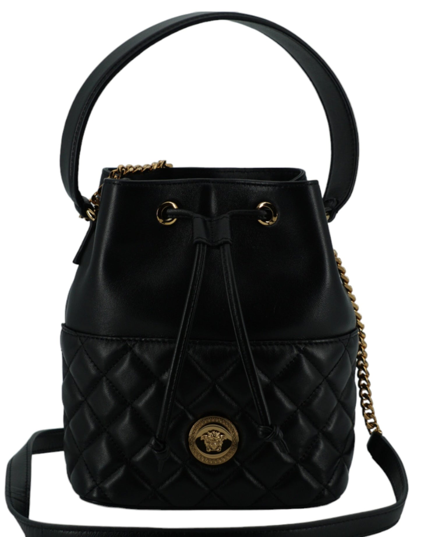 Versace Elegant Black Leather Bucket Shoulder Bag Versace