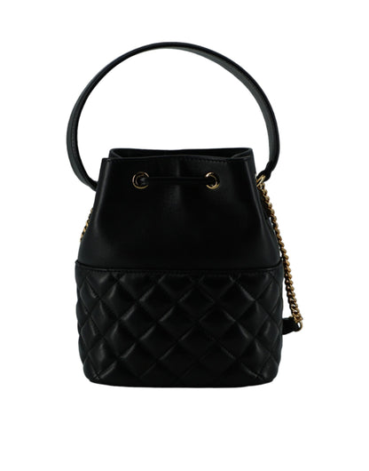 Versace Elegant Black Leather Bucket Shoulder Bag Versace