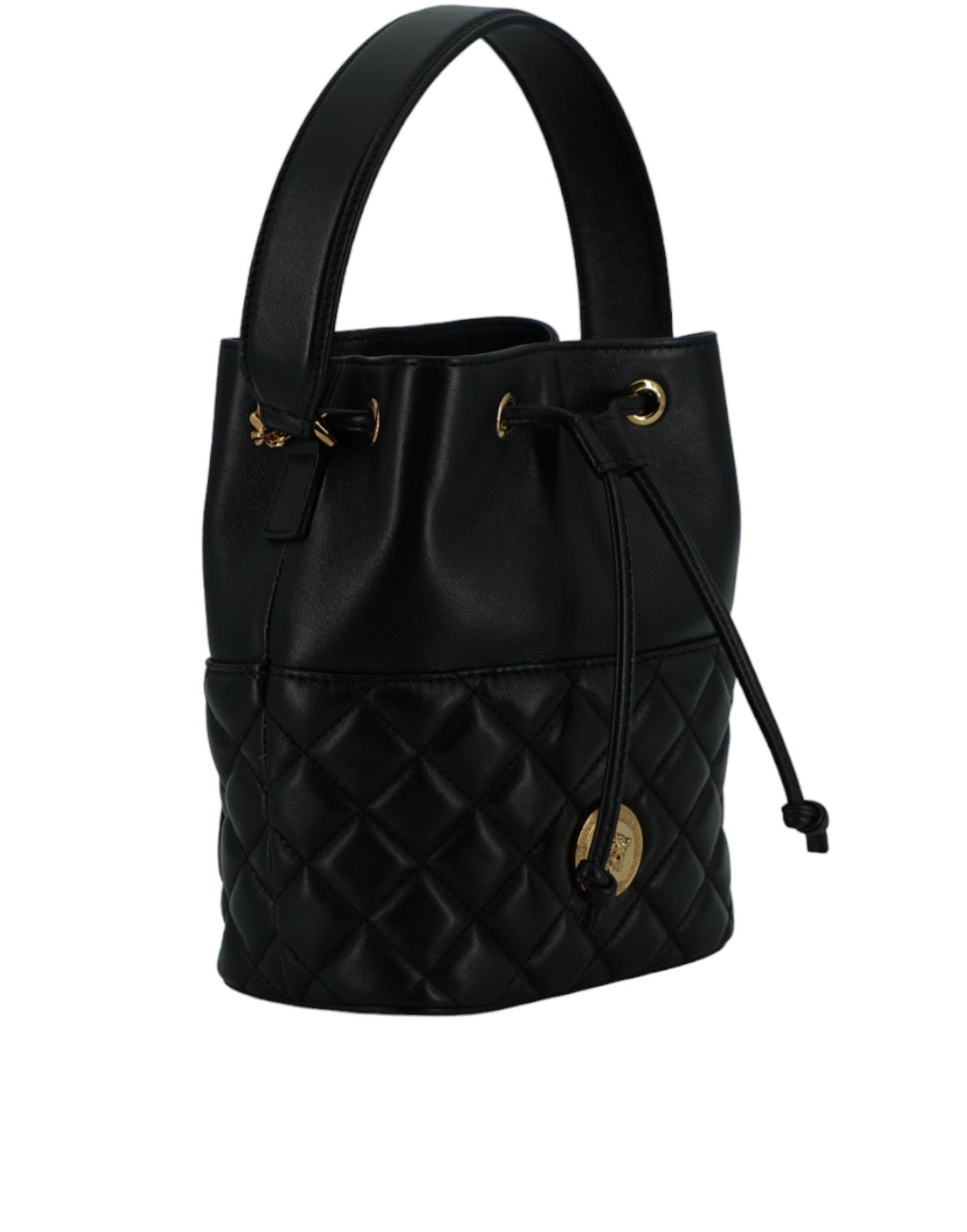 Versace Elegant Black Leather Bucket Shoulder Bag Versace