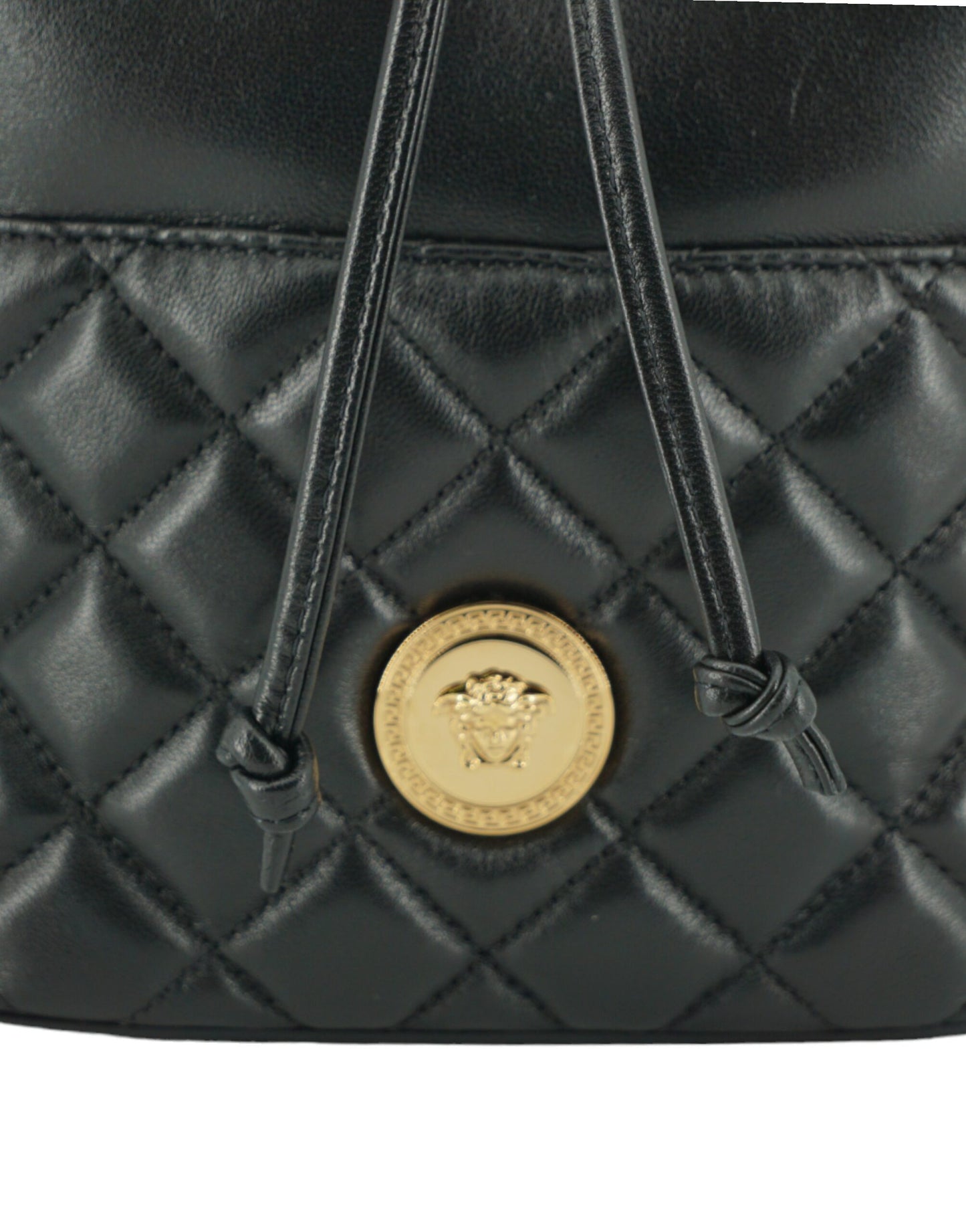 Versace Elegant Black Leather Bucket Shoulder Bag Versace