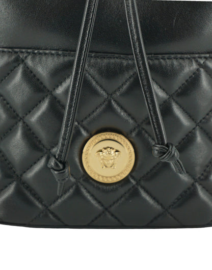 Versace Elegant Black Leather Bucket Shoulder Bag Versace