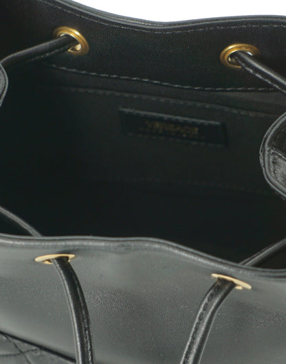 Versace Elegant Black Leather Bucket Shoulder Bag Versace