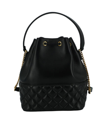 Versace Elegant Black Leather Medusa Bucket Shoulder Bag Versace