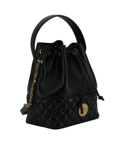 Versace Elegant Black Leather Medusa Bucket Shoulder Bag Versace