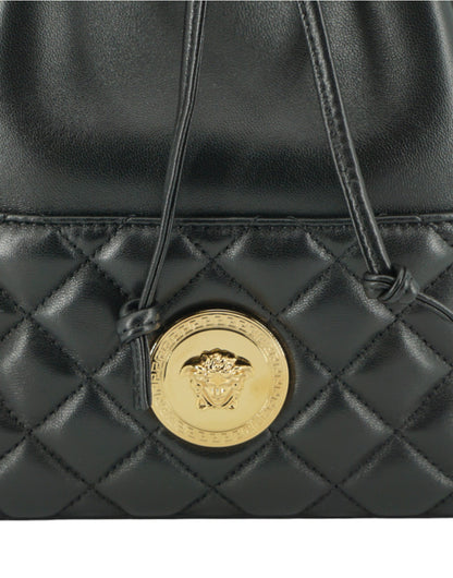 Versace Elegant Black Leather Medusa Bucket Shoulder Bag Versace