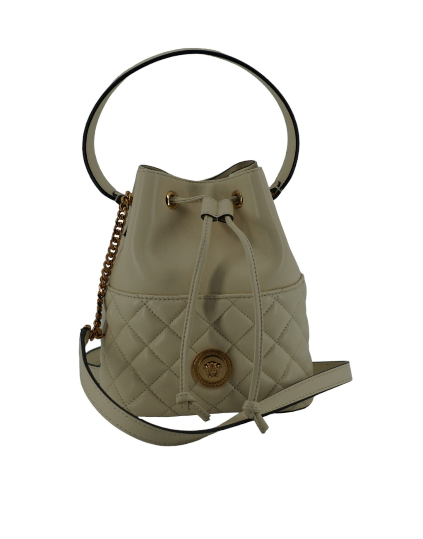 Versace Elegant Small White Leather Bucket Shoulder Bag Versace