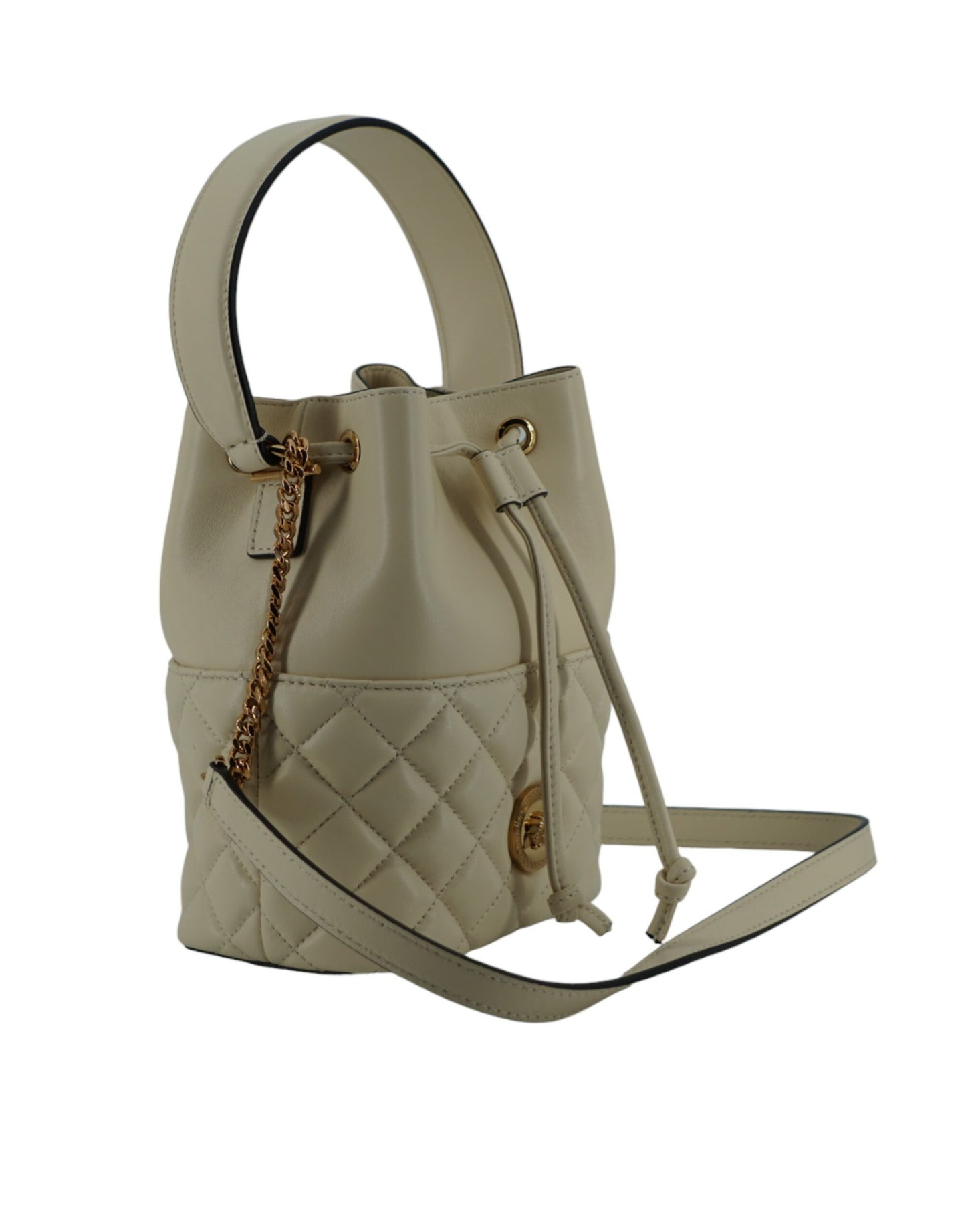 Versace Elegant Small White Leather Bucket Shoulder Bag Versace