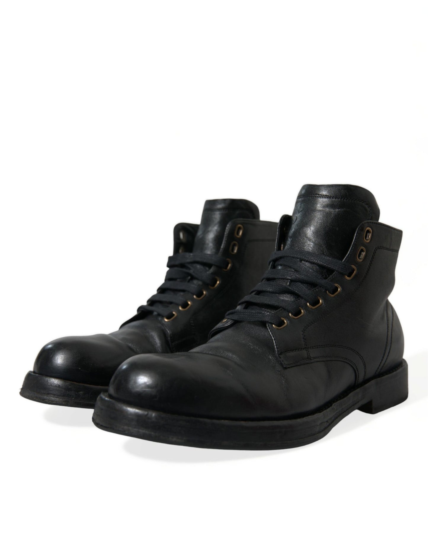 Dolce & Gabbana Elegant Black Horse Leather Ankle Boots Dolce & Gabbana